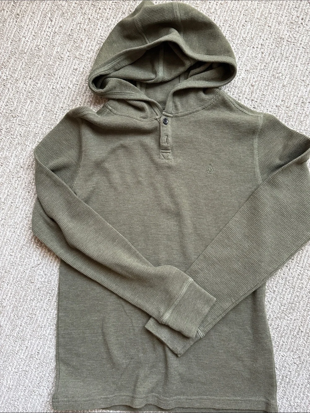 Youth Boys Olive Hooded Thermal Long-Sleeve Shirt